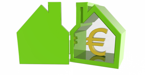 Hypotheek; groen huis met euro teken in het midden